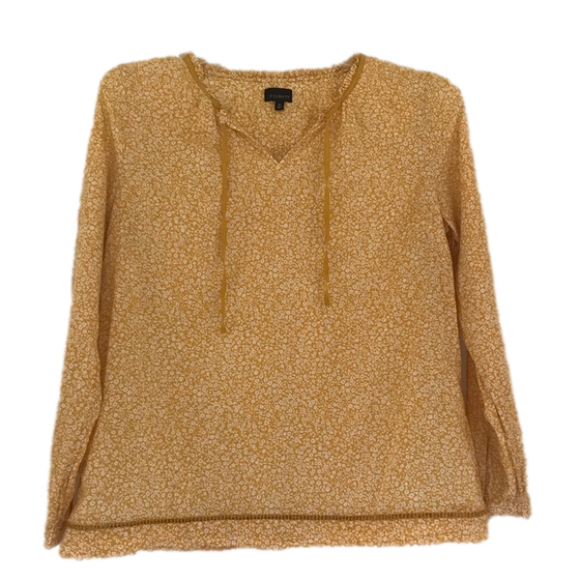 Talbots Mustard Yellow Long Sleeve Mini Floral Print Cotton Peasant Blouse M - Picture 1 of 5